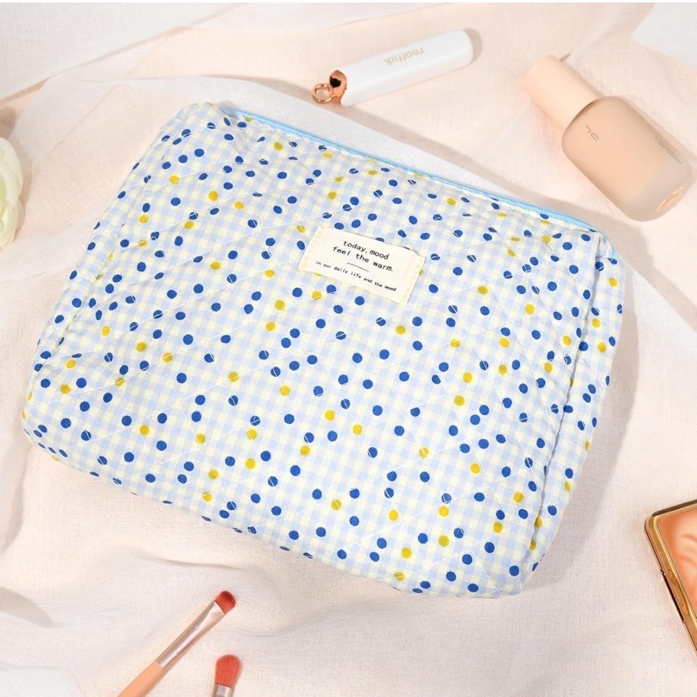 Quilted Makeup Bag Polka Dot Cosmetic large Capacity Canvas Travel Bag M…